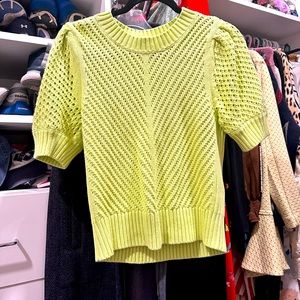 CAbi Beaming Sweater Short Sleeve Crochet Knit Top Neon Yellow / Green Size XS